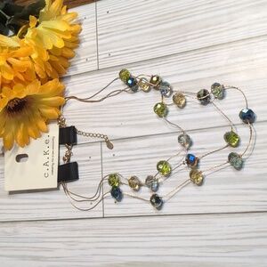 NWT ALI KHAN Goldtone Multicolor Green Faceted Glass Beaded Necklace